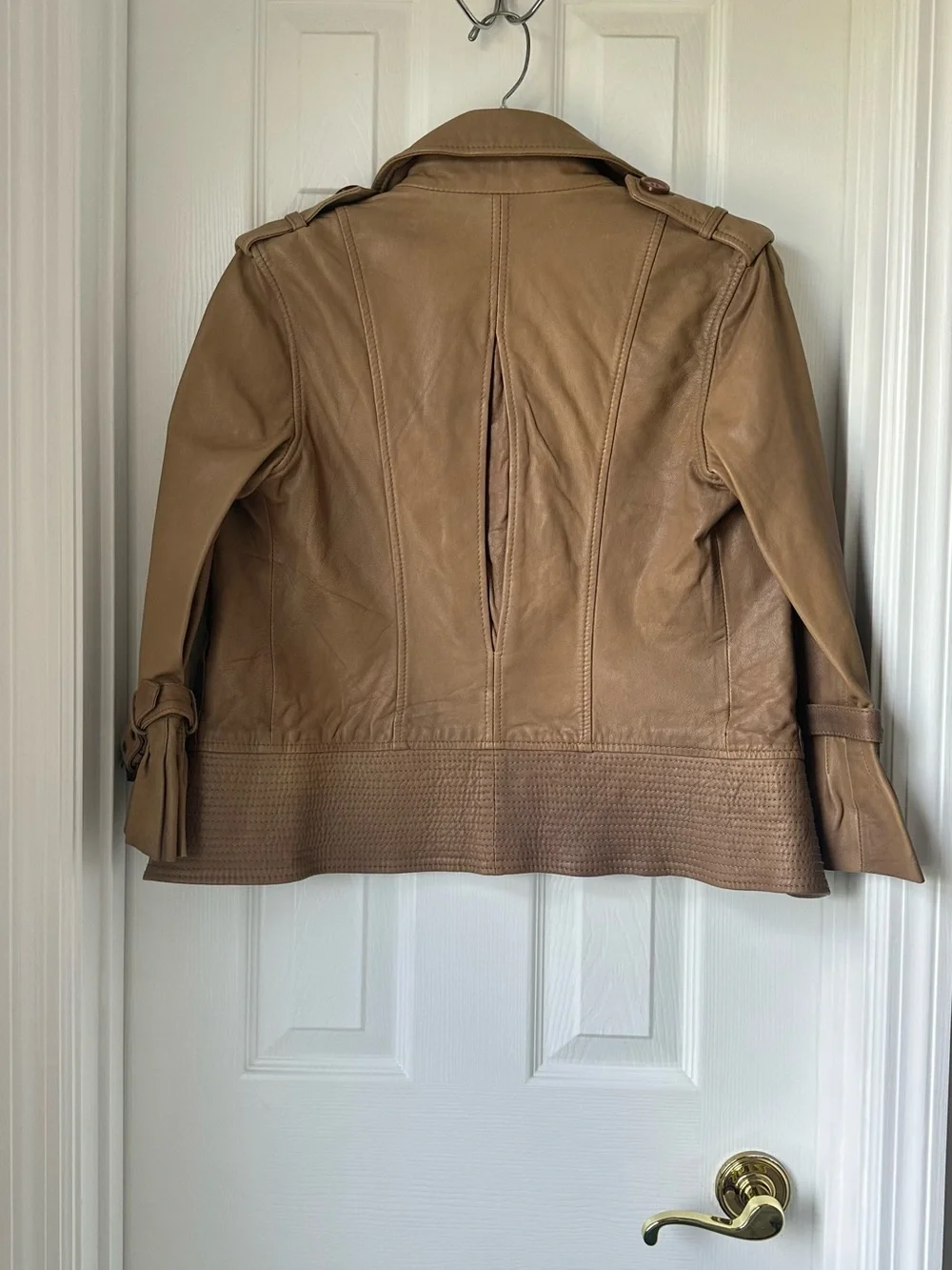 Women’s Double-Breasted Leather Trench Coat - Tan